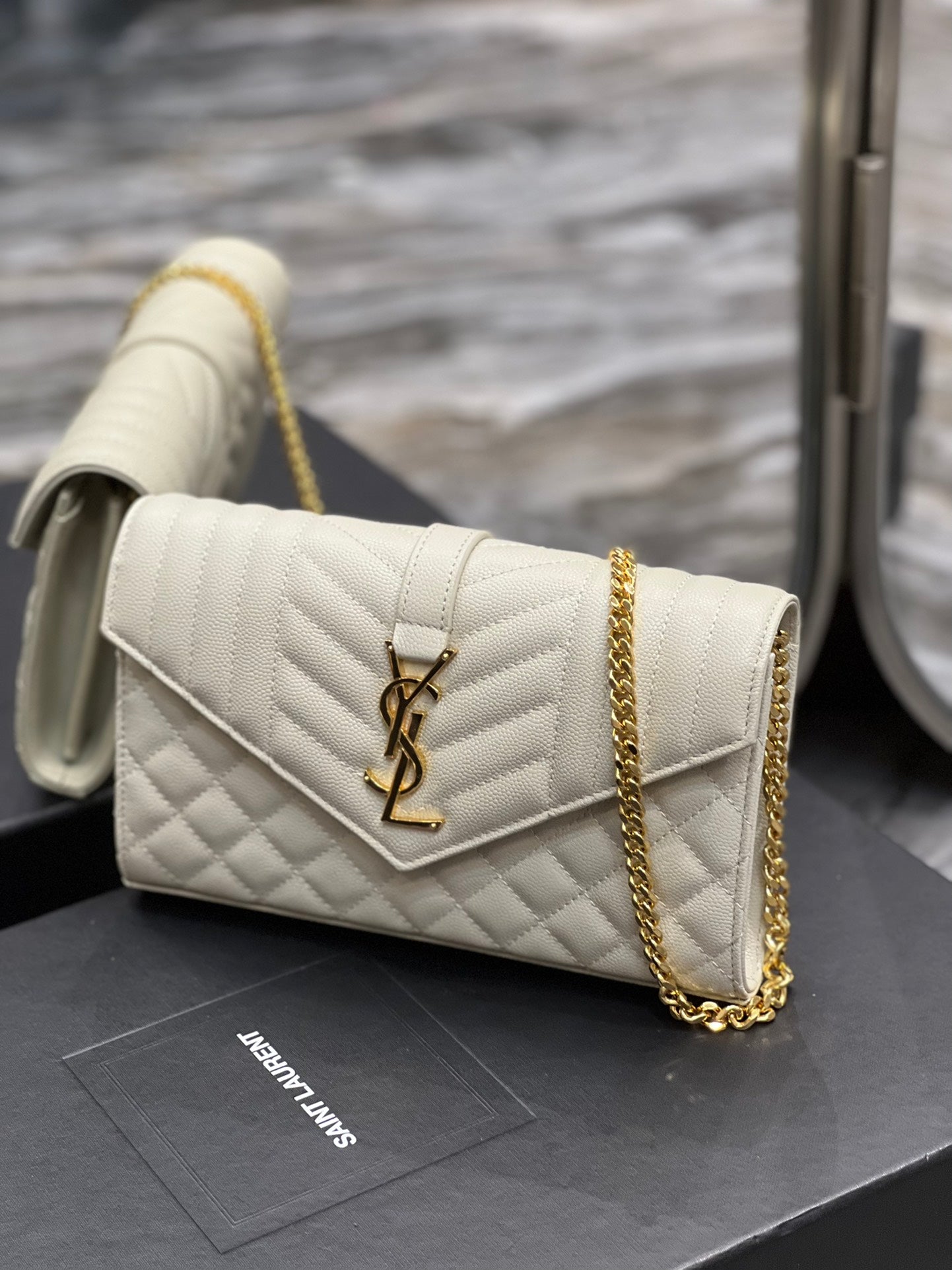 YSSL Envelope Small Chain Bag White For Women, Women’s Bags 8in/22cm YSL