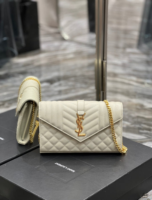 YSSL Envelope Small Chain Bag White For Women, Women’s Bags 8in/22cm YSL