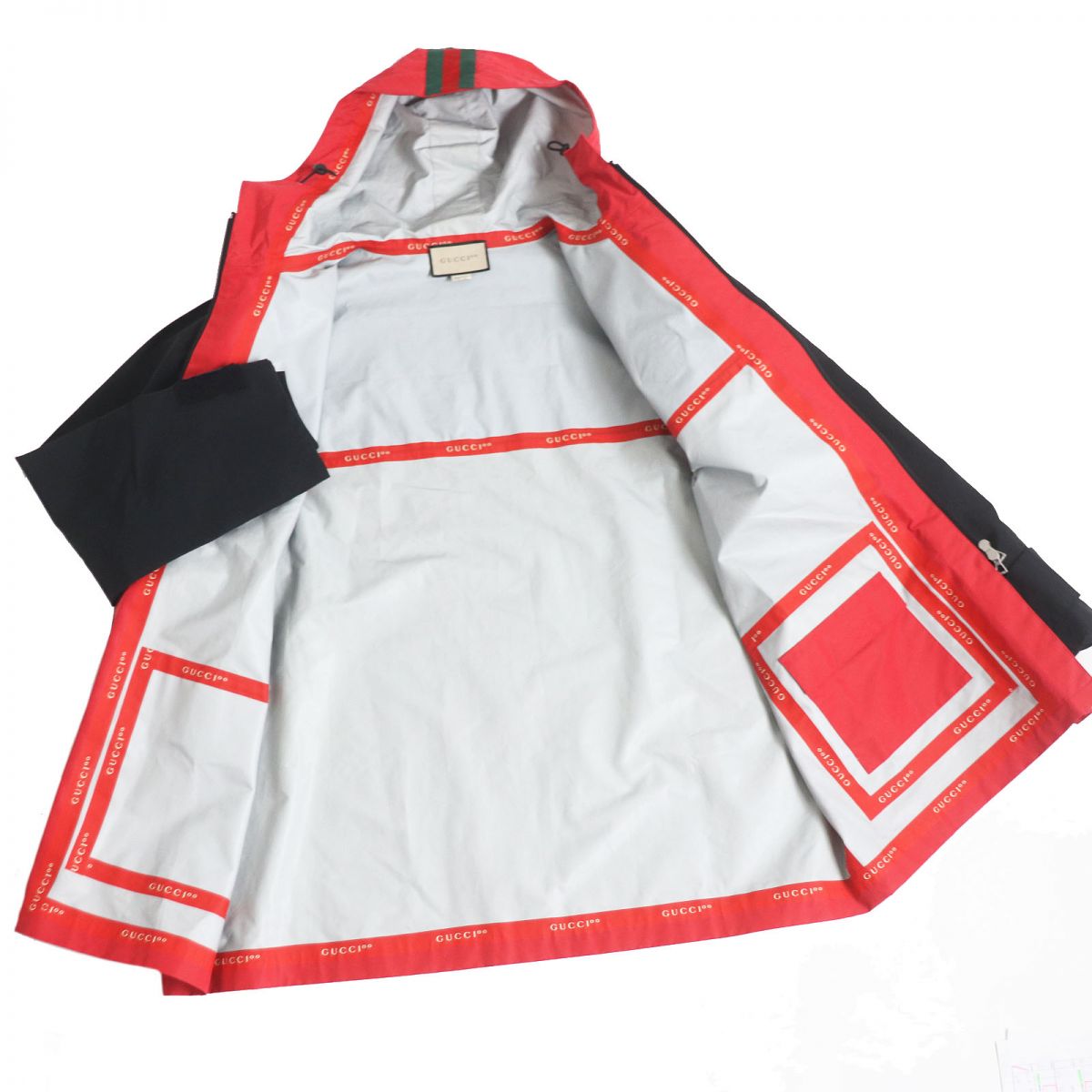 GUCCI Mountain Hoodie Main: 59% cotton, Main: 41% nylon, Part: 65% rayon, Part: 35% cotton, Filling: 100% polyester Red x black mens 48