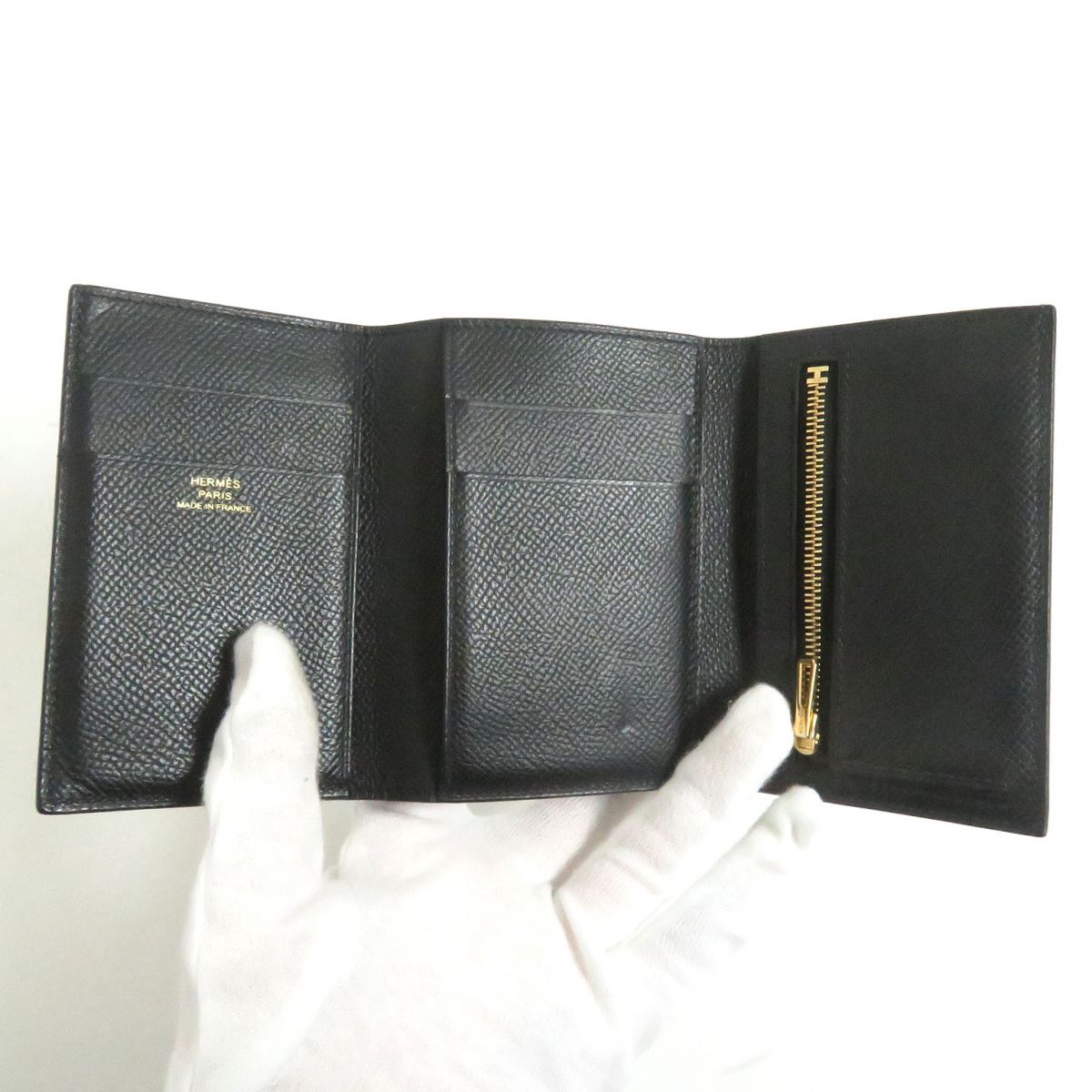 HERMES Tri-fold wallet Main?FEpsom black mens  d