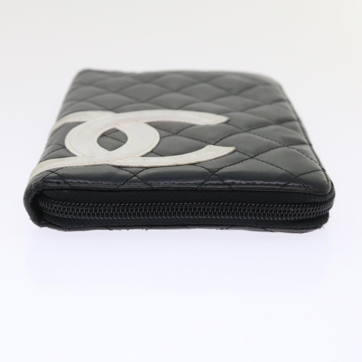 CHANEL Cambon Line Long Wallet Lamb Skin Black CC  th3796