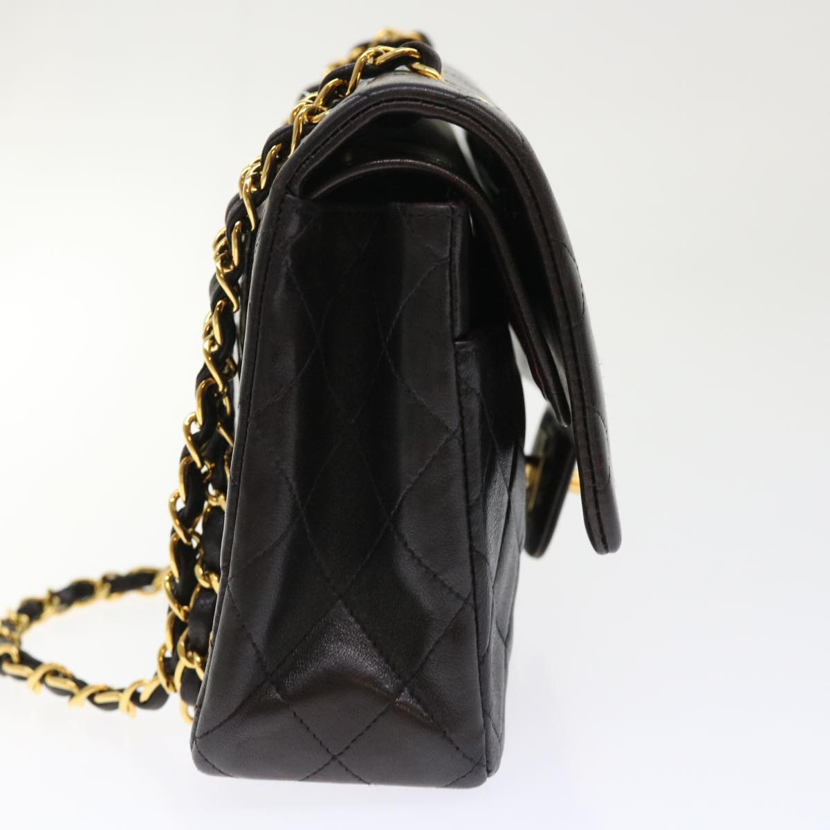 CHANEL Classic Matelasse 25 Chain Flap Shoulder Bag Lamb Skin Black Auth 29962A