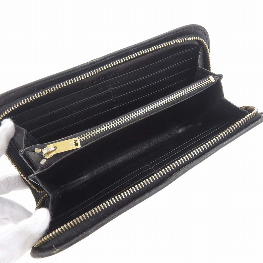 Saint Laurent Leather Round Zip Wallet Black