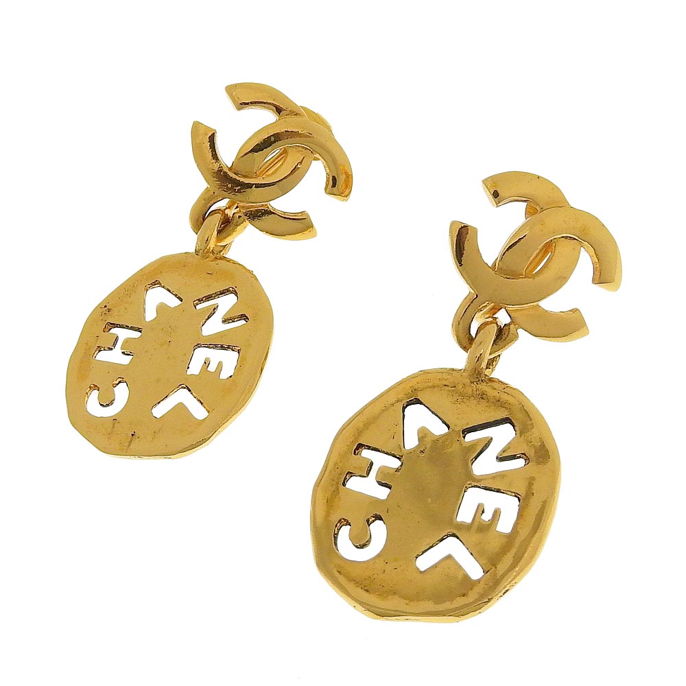 Chanel   Gold Logo Earrings with Box