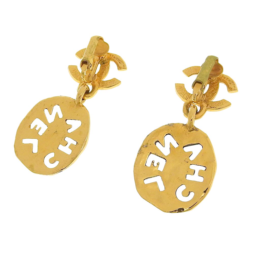 Chanel   Gold Logo Earrings with Box