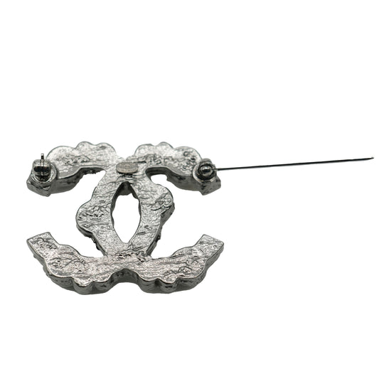 CHANEL 2012 Silver Tone Strass CC Brooch