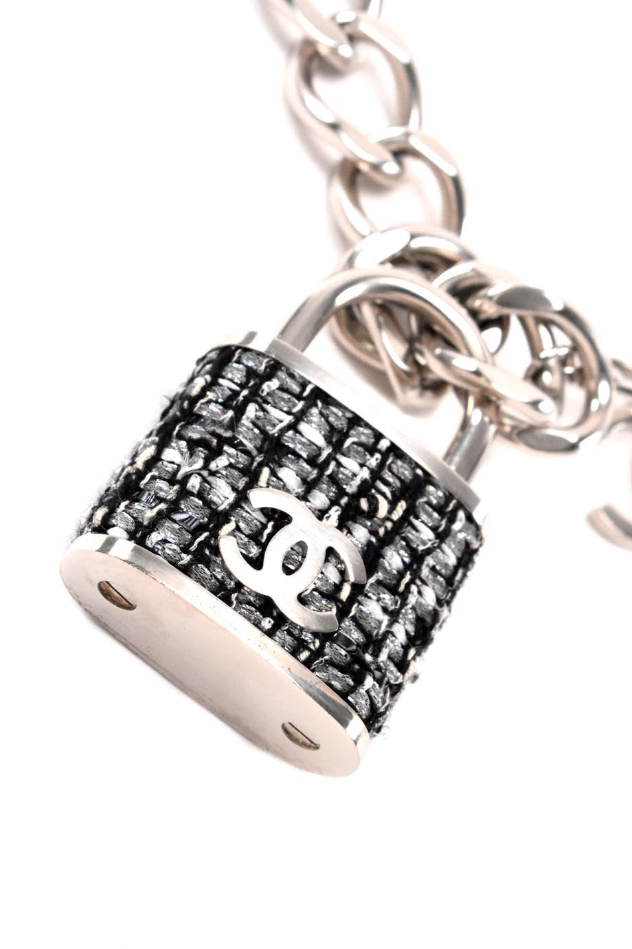CHANEL 2014 Tweed CC Oversized Padlock 'Supermarket' necklace / belt