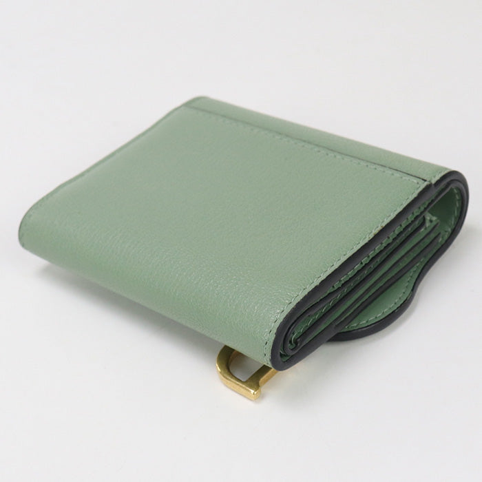 Dior S5652 CCEH Lotus Wallet saddle Three fold wallet leather green Women