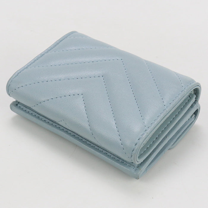 CHANEL AP0230 Tri-fold wallet V Stitch Classic Small flap wallet lambskin Light Blue Women