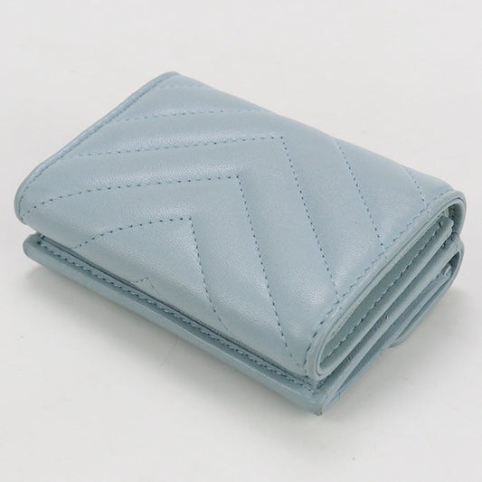CHANEL AP0230 Tri-fold wallet V Stitch Classic Small flap wallet lambskin Light Blue Women