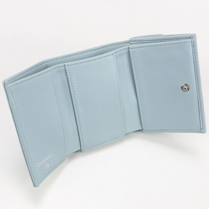 CHANEL AP0230 Tri-fold wallet V Stitch Classic Small flap wallet lambskin Light Blue Women