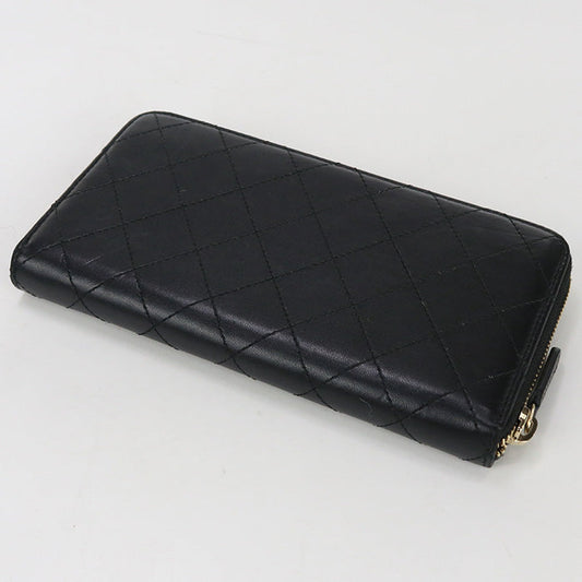 CHANEL A82126 Long Wallet Matrasse Double stitched zip wallet lambskin black Women