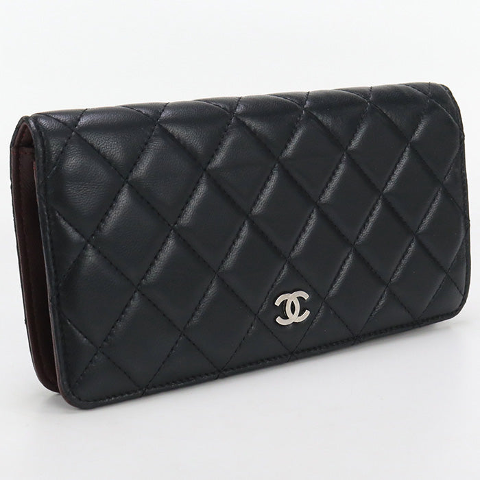 CHANEL A31509 Long Wallet Matelasse Timeless Classic Flap wallet Purse lambskin black Women