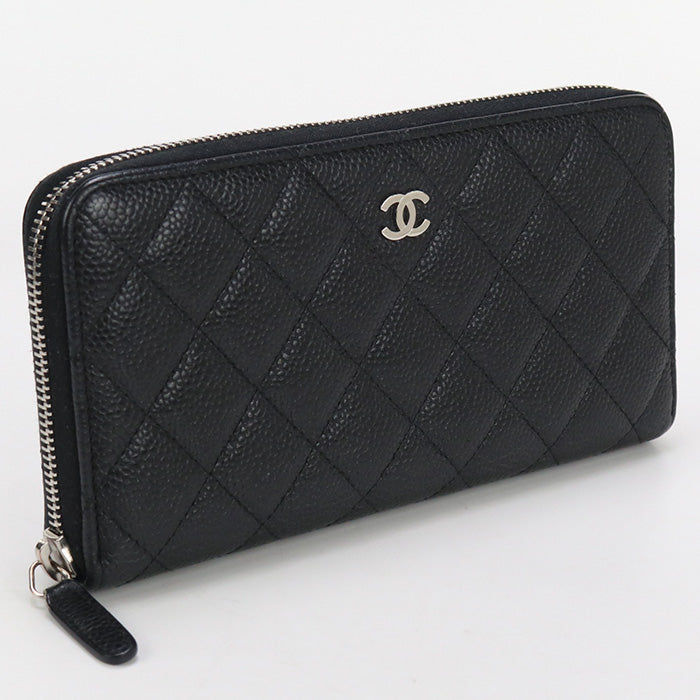CHANEL A50097 Long Wallet Matrasse Zipper Wallet Caviar skin black Women