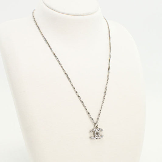 CHANEL Rhinestone COCO Mark Necklace metal silver Women