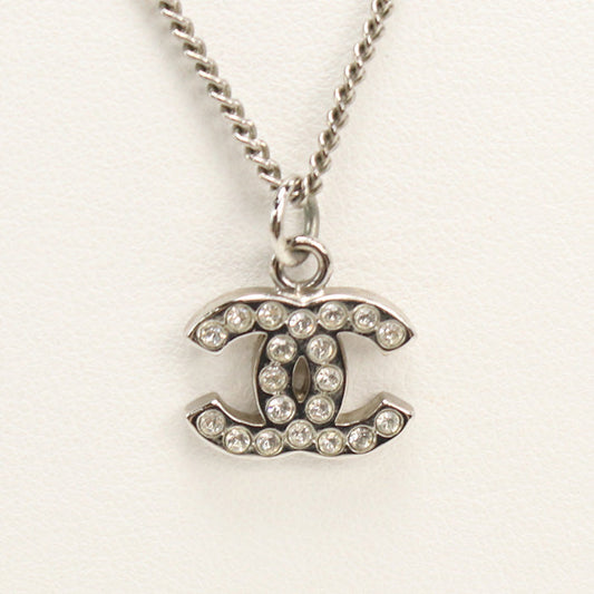 CHANEL COCO Mark Necklace Gold Plated,Rhinestone Silver Women