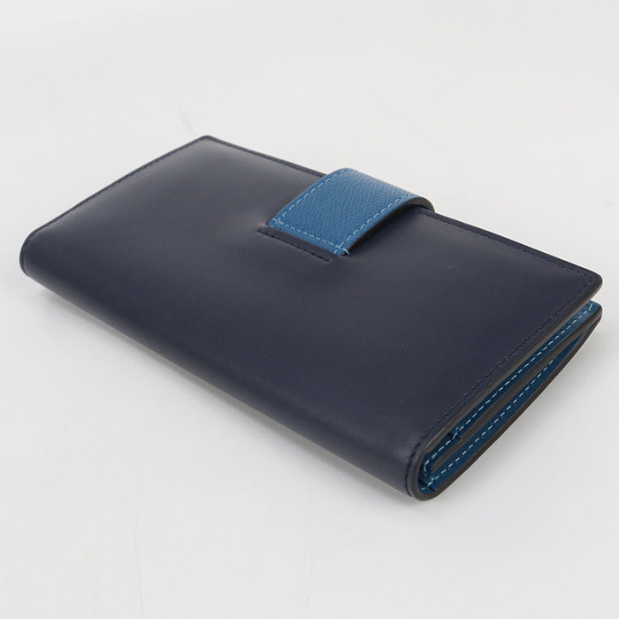 FENDI FF Diamond Long wallet with double fold coin purse leather navy Women