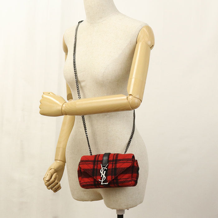 SAINT LAURENT 399289 Shoulder Bag Checked ChainShoulder Bag wool,leather Red Women