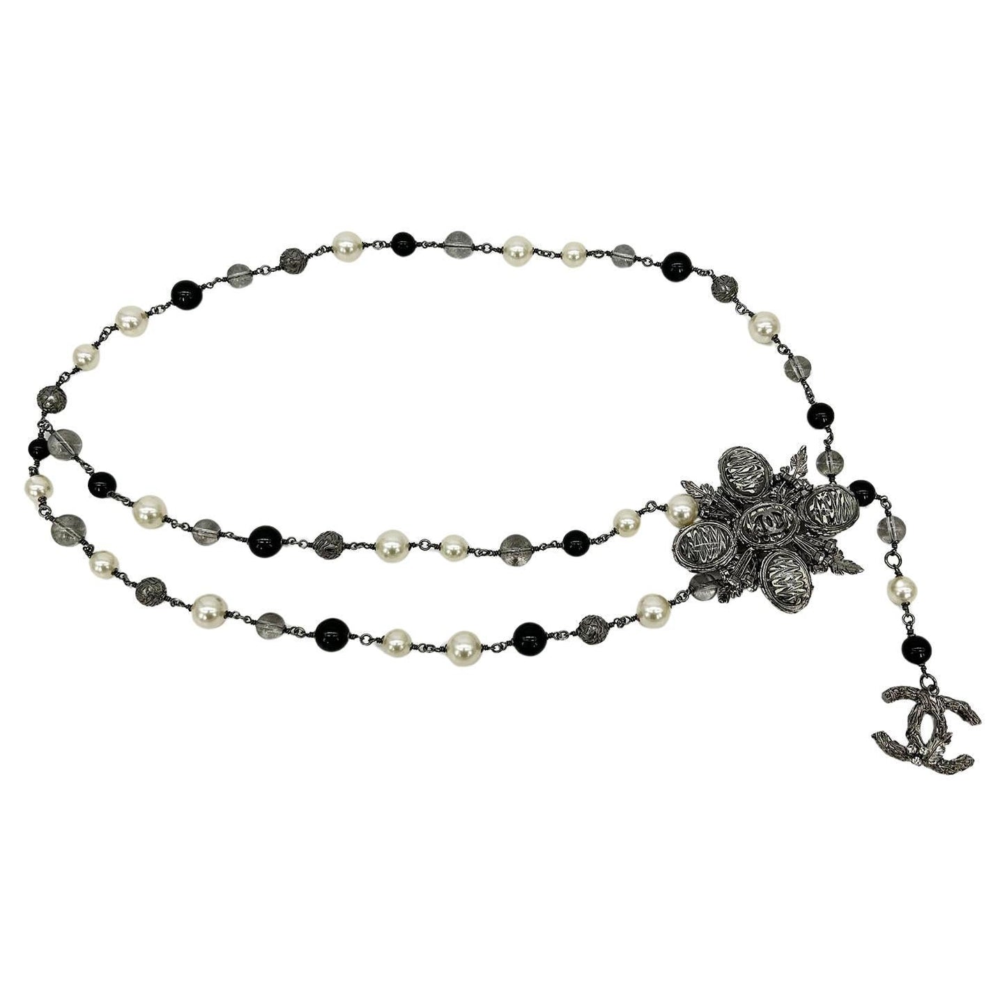 CHANEL Beaded Marble Flower Belt Necklace