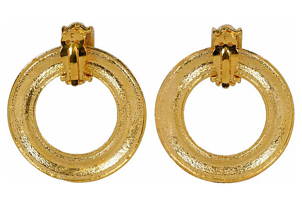 Chanel Detachable Hammered Hoop Earrings