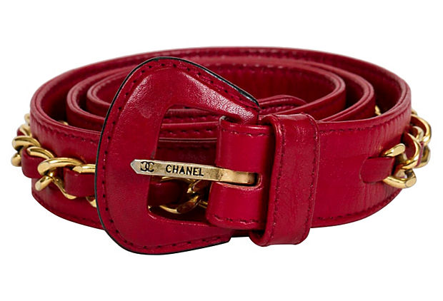 Chanel Red Leather Chain Belt