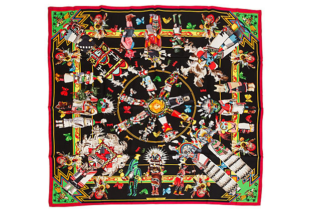Hermes Black Kachinas Silk Scarf Oliver