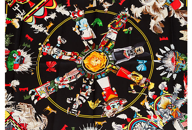 Hermes Black Kachinas Silk Scarf Oliver
