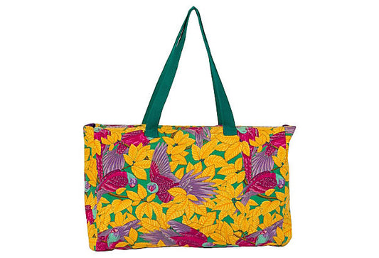 Hermes Large Yellow Parrots Beach Bag