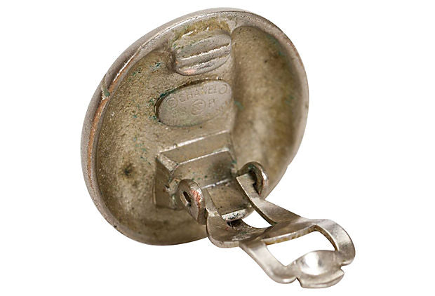 Chanel Satin Silver Logo Earrings 1998