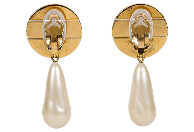 1970s Chanel Clover Drop Pearl Earrings