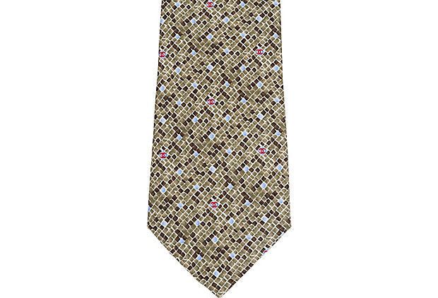 Chanel Green Blue Logo Tie