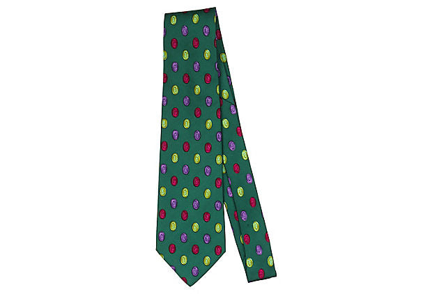 Chanel Green Dot Print Silk Tie