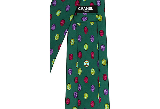 Chanel Green Dot Print Silk Tie