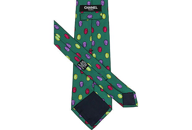 Chanel Green Dot Print Silk Tie