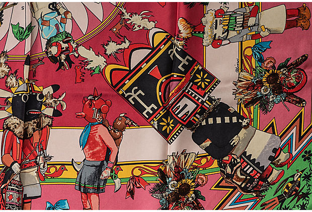 Hermes Pink Kachinas Silk Twill Scarf
