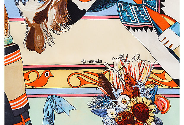 Hermes Teal Silk Kachinas Scarf