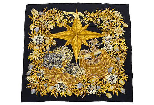 Hermes Black Passiflores Scarf