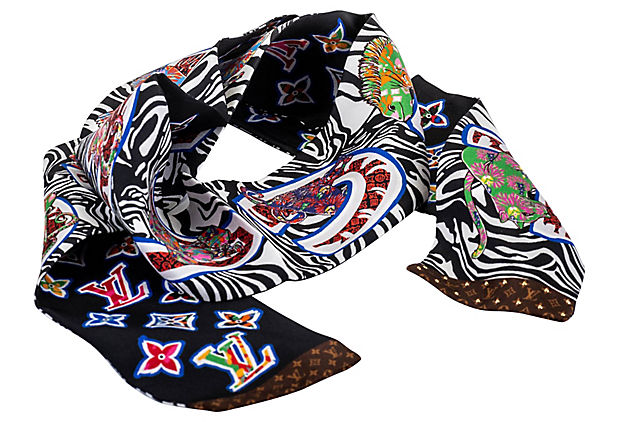 Hermes Black Zebra Maxi Twilly Scarf
