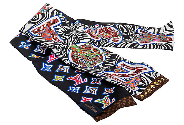 Hermes Black Zebra Maxi Twilly Scarf