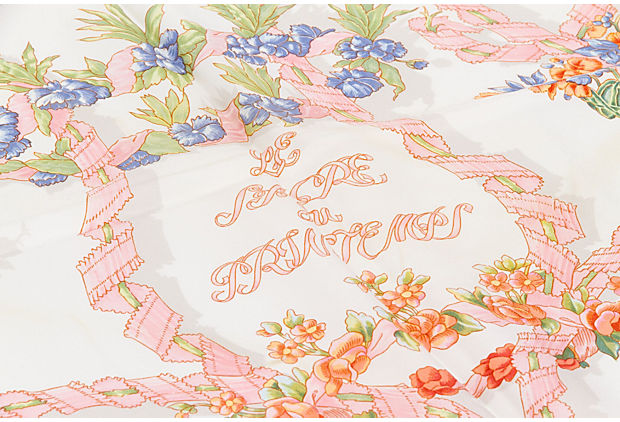 Hermes "Le Sacre"Pink & White Silk Scarf