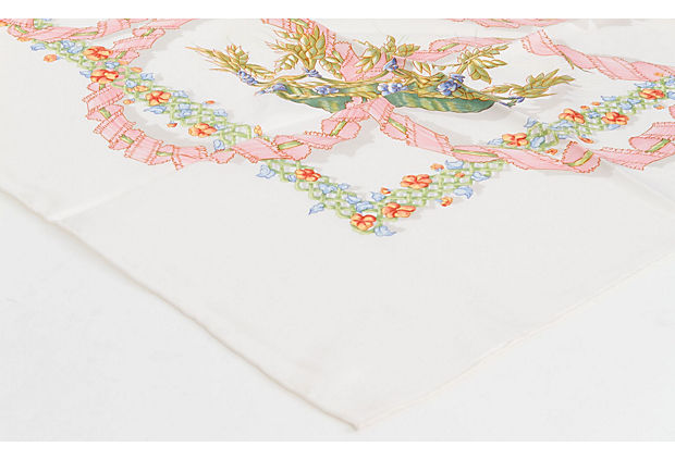 Hermes "Le Sacre"Pink & White Silk Scarf