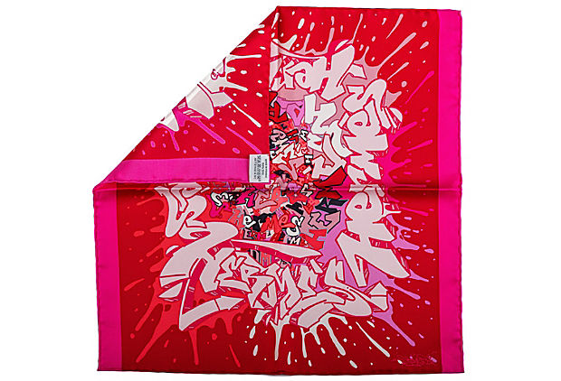 Hermes Fuchsia Graffiti Silk Sm Scarf