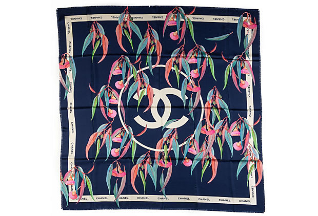 Chanel BN Blue Oversize Silk Scarf 54"