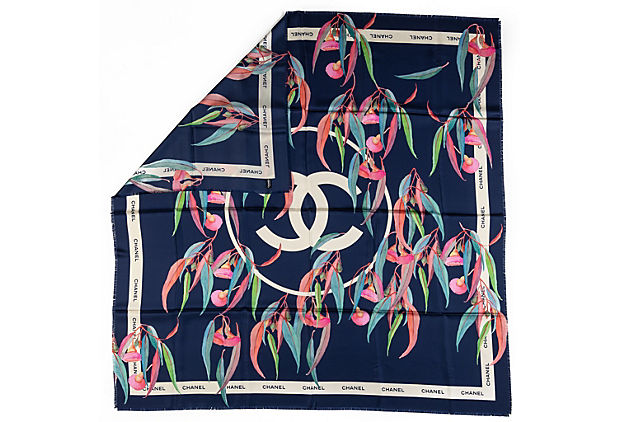 Chanel BN Blue Oversize Silk Scarf 54"