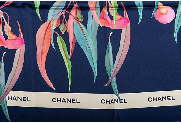 Chanel BN Blue Oversize Silk Scarf 54"
