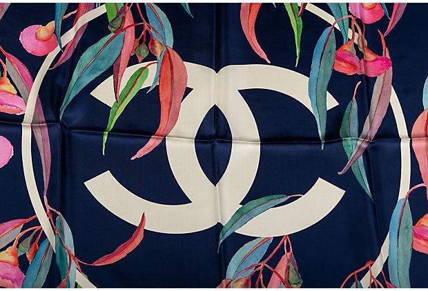 Chanel BN Blue Oversize Silk Scarf 54"