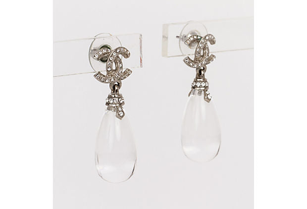 Chanel CC pierced earring w/lucite drops