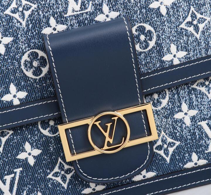 Top Quality Dauphine MM Denim Jacquard Monogram Pattern Navy Blue For Women,  Shoulder And Crossbody Bags 9.8in/25cm Top Quality M59631