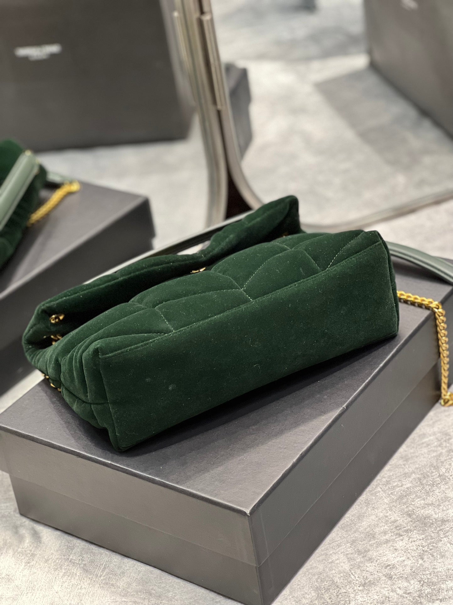 YSSL Puffer Small Chain Bag Dark Green For Women, Women’s Bags 11in/29cm YSL‎