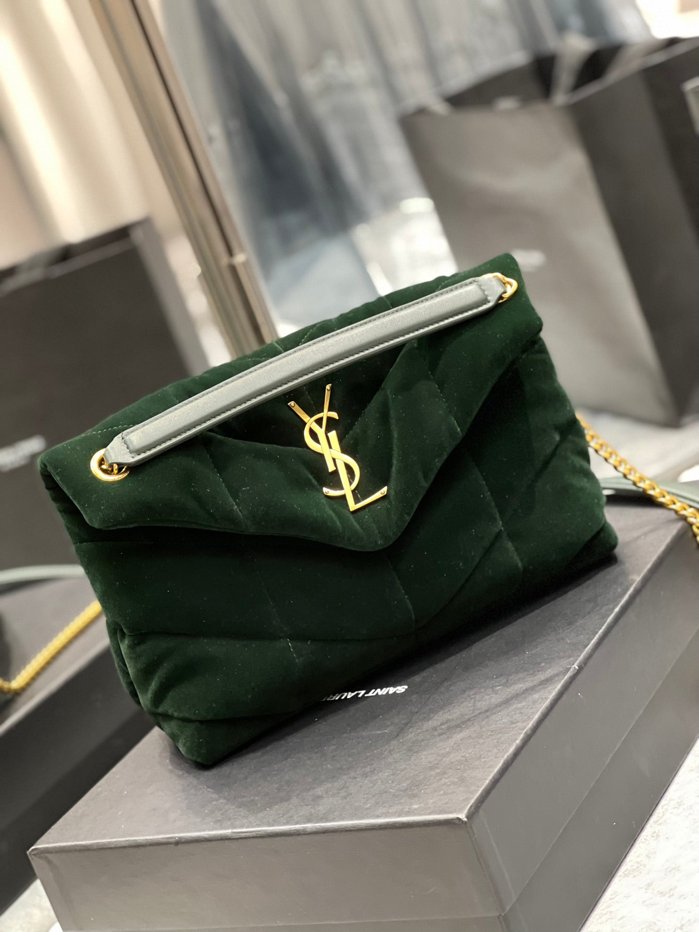 YSSL Puffer Small Chain Bag Dark Green For Women, Women’s Bags 11in/29cm YSL‎